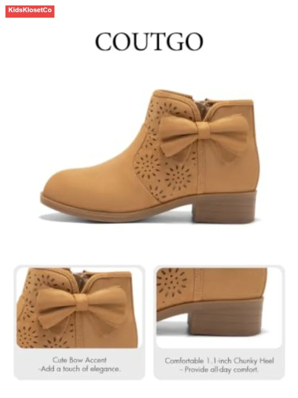 Girls Faux Suede Ankle Boots Bow Chunky Low Heel Zip Dress Booties